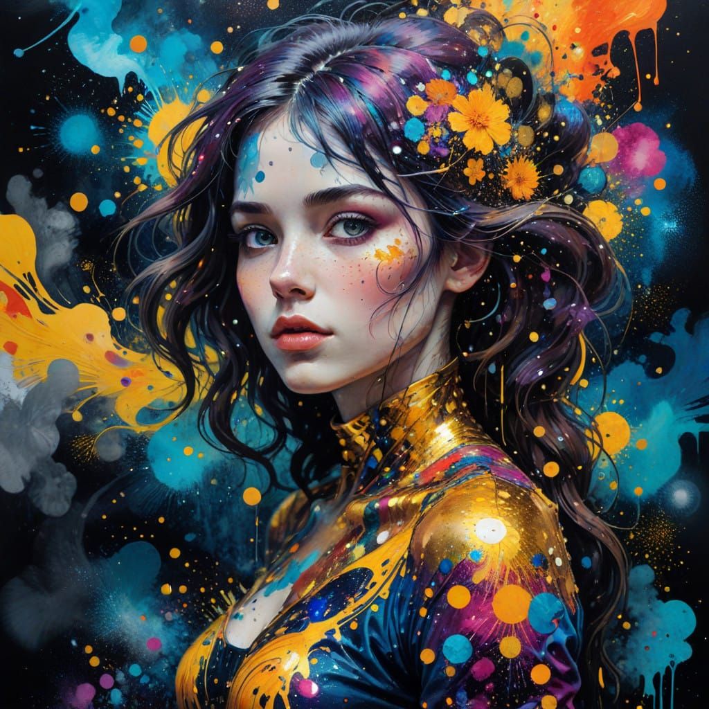Girl in Cosmic Universe Graffiti Art