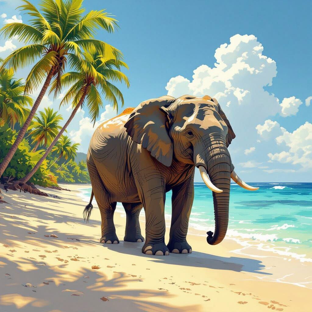 Majestic Elephant on a Sunny Tropical Beach