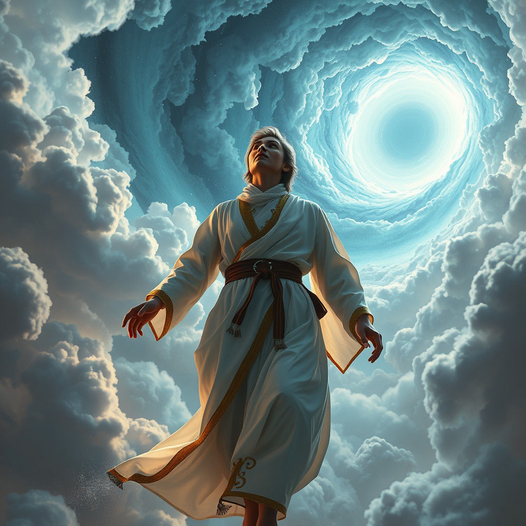 Person Soaring to Heaven in Detailed Matte Painting