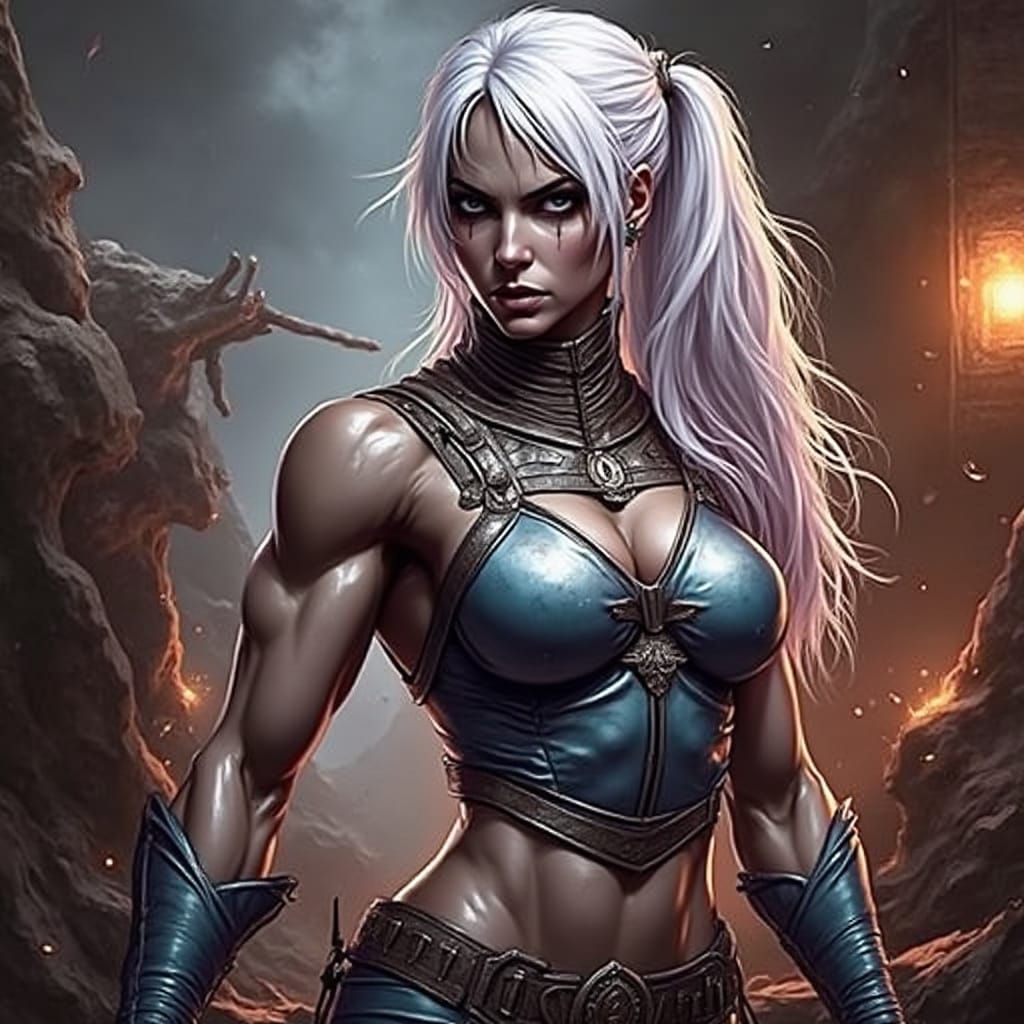 Dark Elf Warrior Goddess in Cyberpunk Style