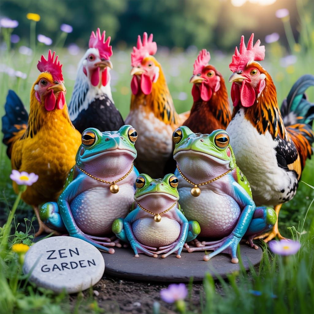 Meditating Frogs and Eccentric Chickens in Zen Garden
