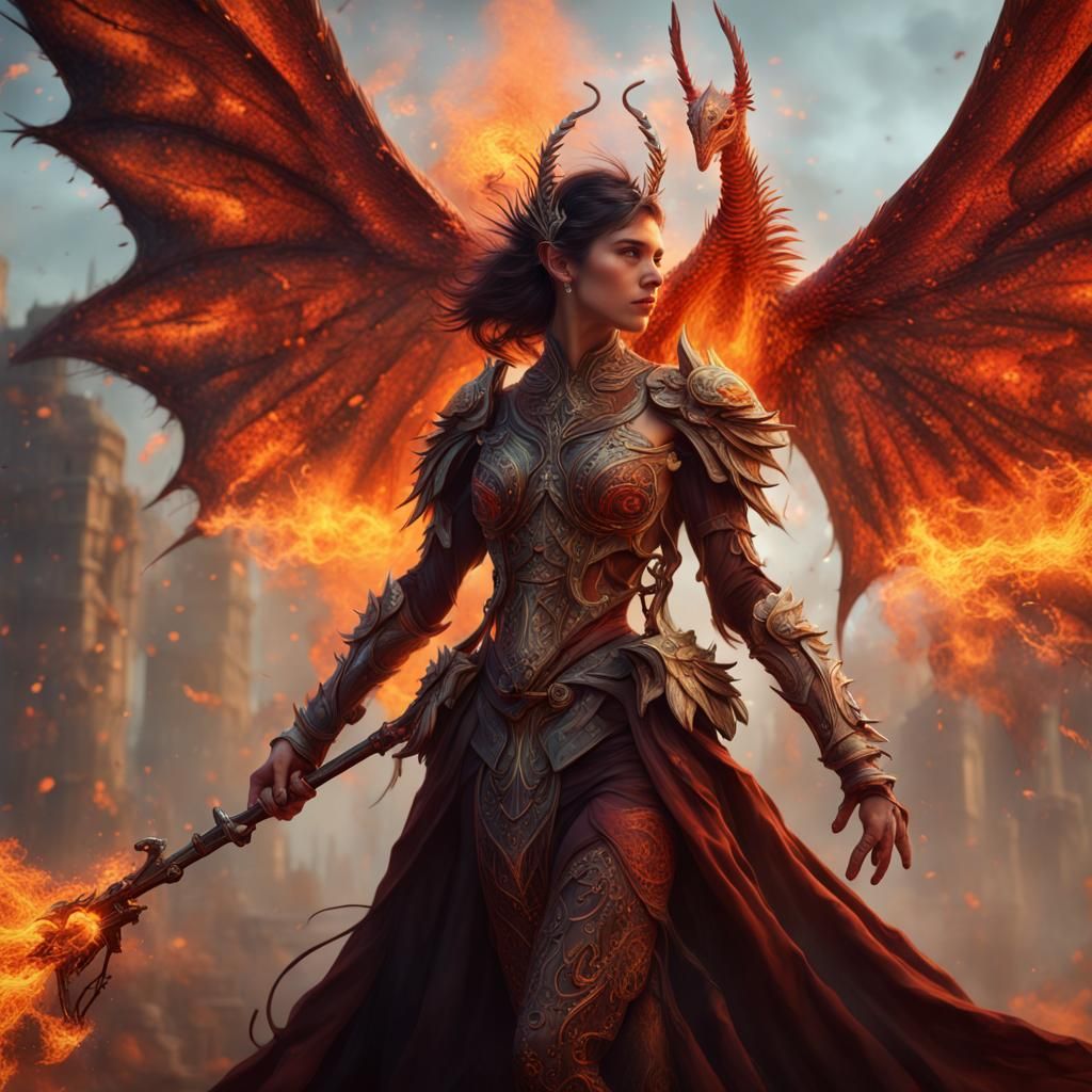 Fiery Winged Woman and Armored Mantis