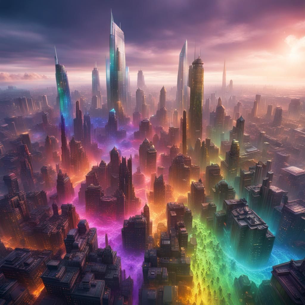 Rainbow Glass City: Fantastical Concept Art