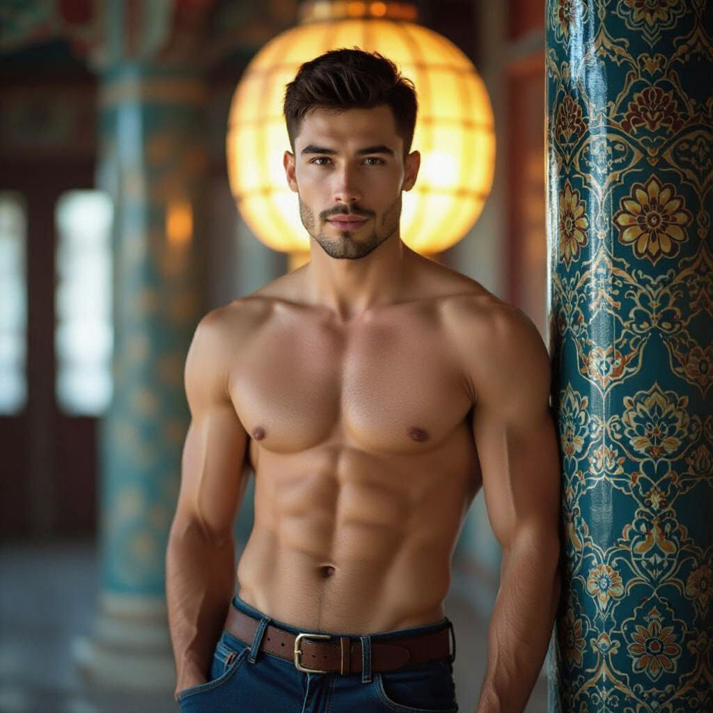 Athletic Russian Man with Oriental Ornament, Cinematic Film ...