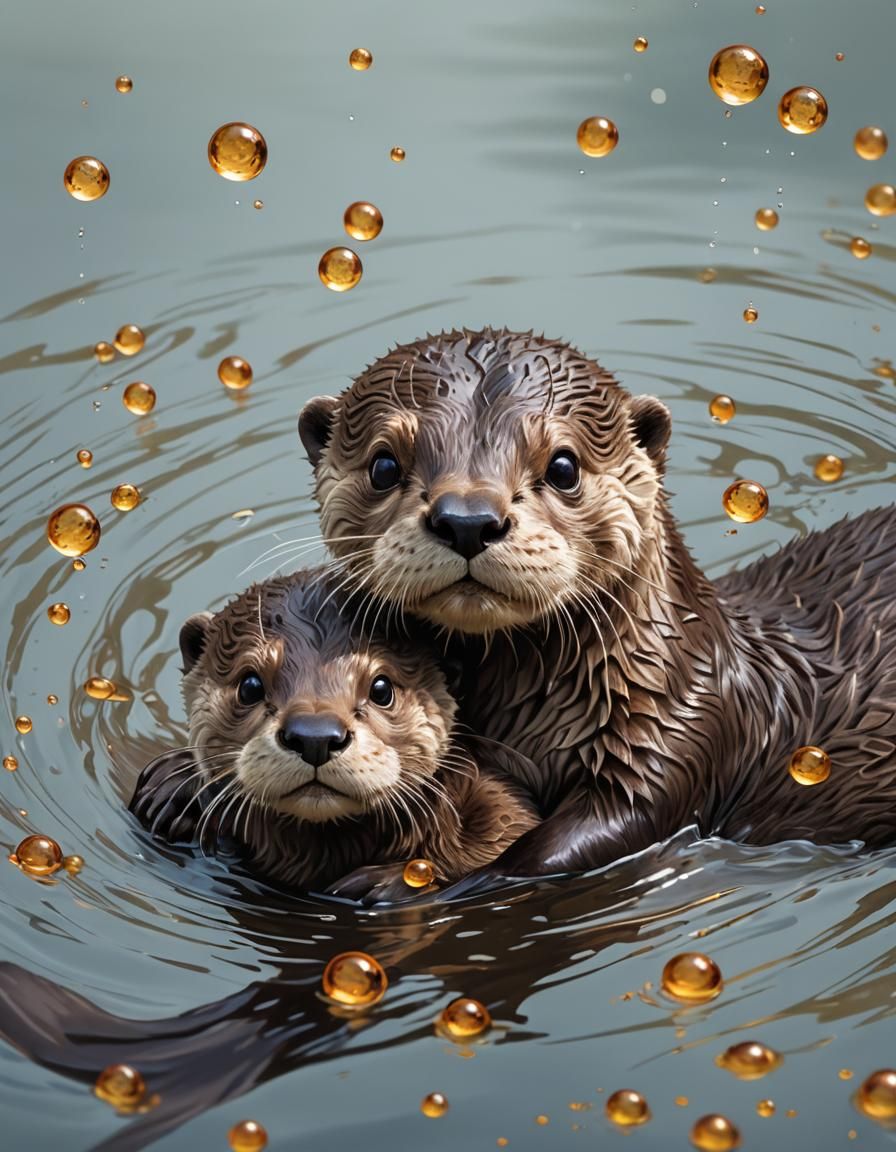 Playful Otter with Glistening Fur in Summer Sunlight