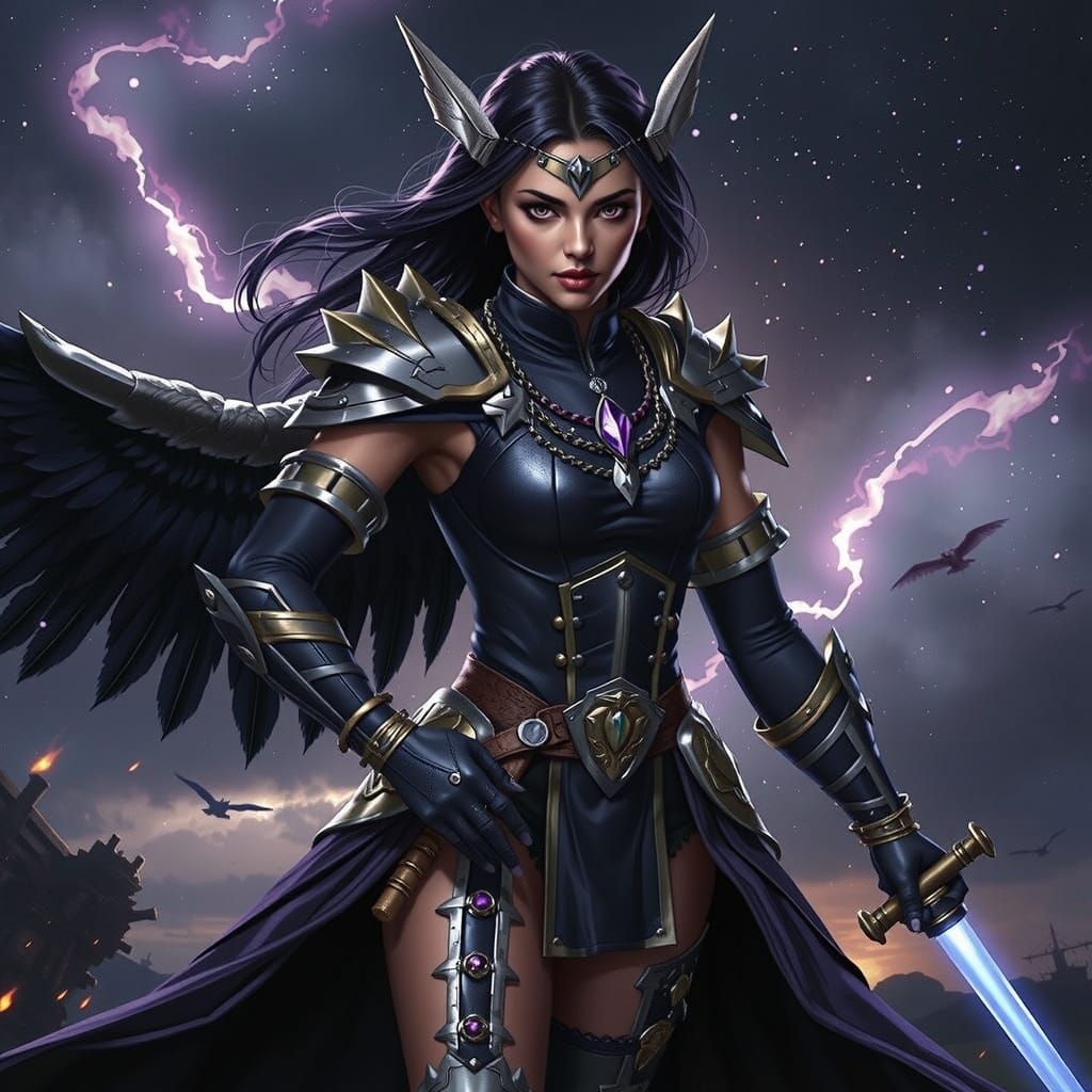 attractive female Raven warrior, 01010000 01100101 01101111 01110000 01101100 01100101 00100000 01101000 01101111 011101...