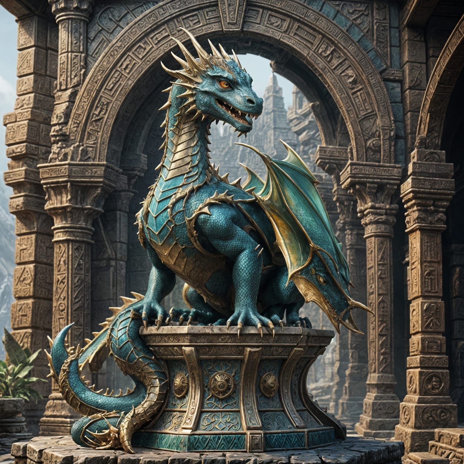 Enamel Glass Dragon on Ancient Pedestal