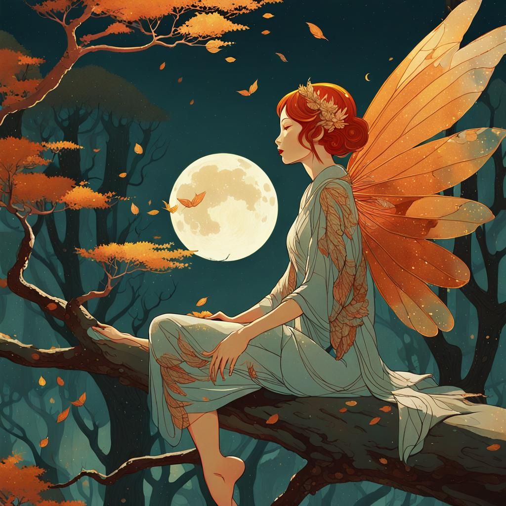 Autumn Fairy in Moonlight, Comic Illustration