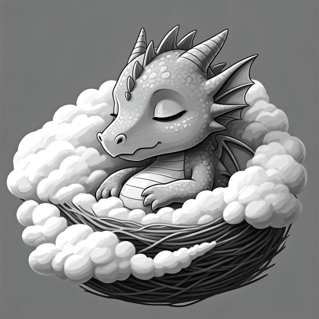 Cute Chibi Dragon in Dreamy Cloud Nest