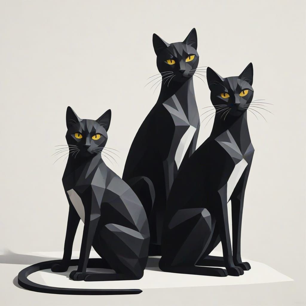 Cubist Black Cat Silhouettes in Art Deco Style