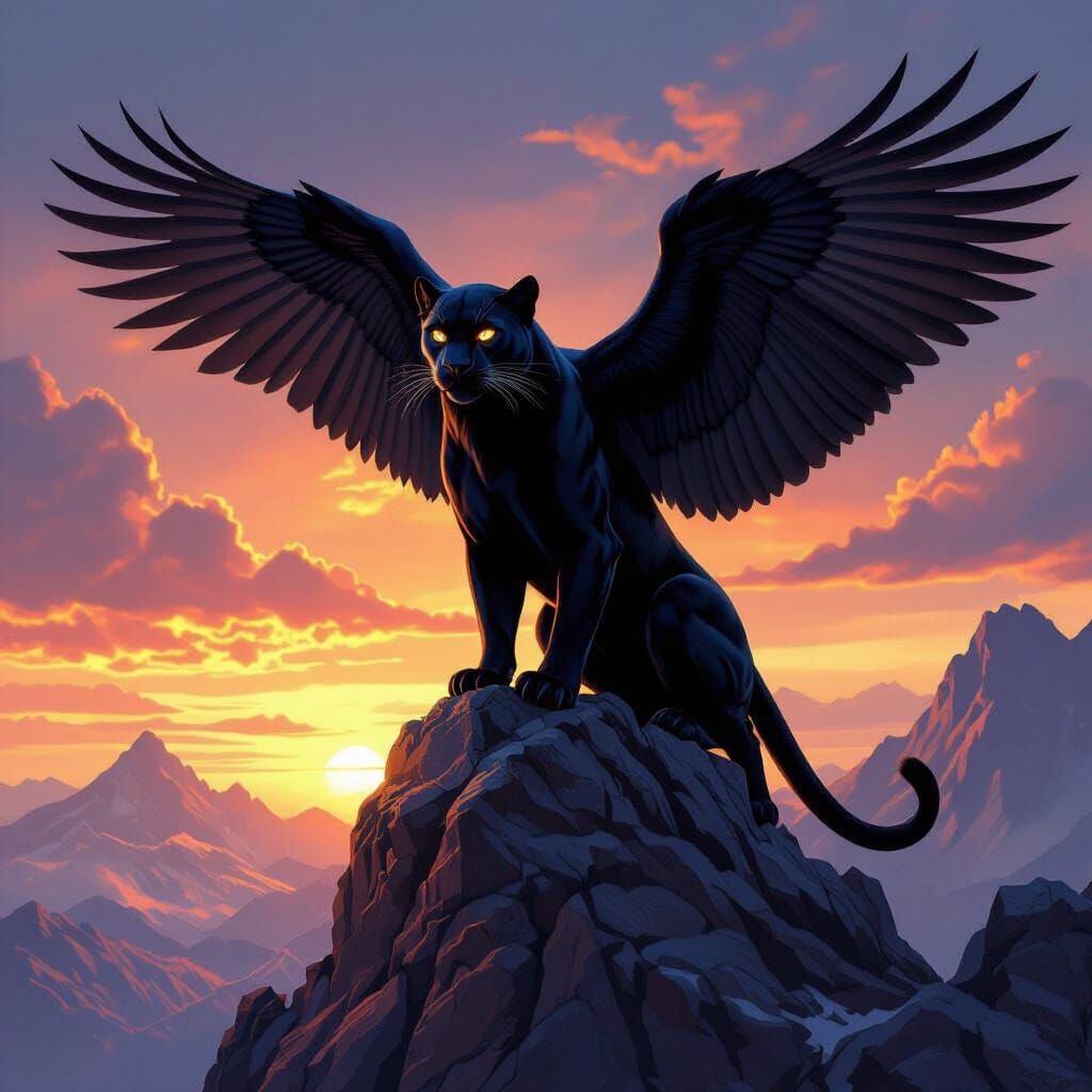 Majestic Panther-Falcon Hybrid on Mountain Peak