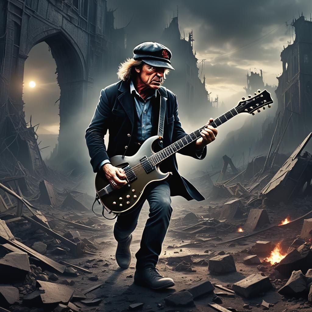 Guitarist in Dead Land: Epic Digital Painting
