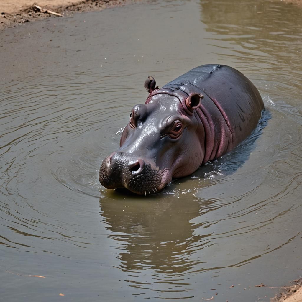 Overheated Hippo: AI Generated Image of a Hot Hippopotamus