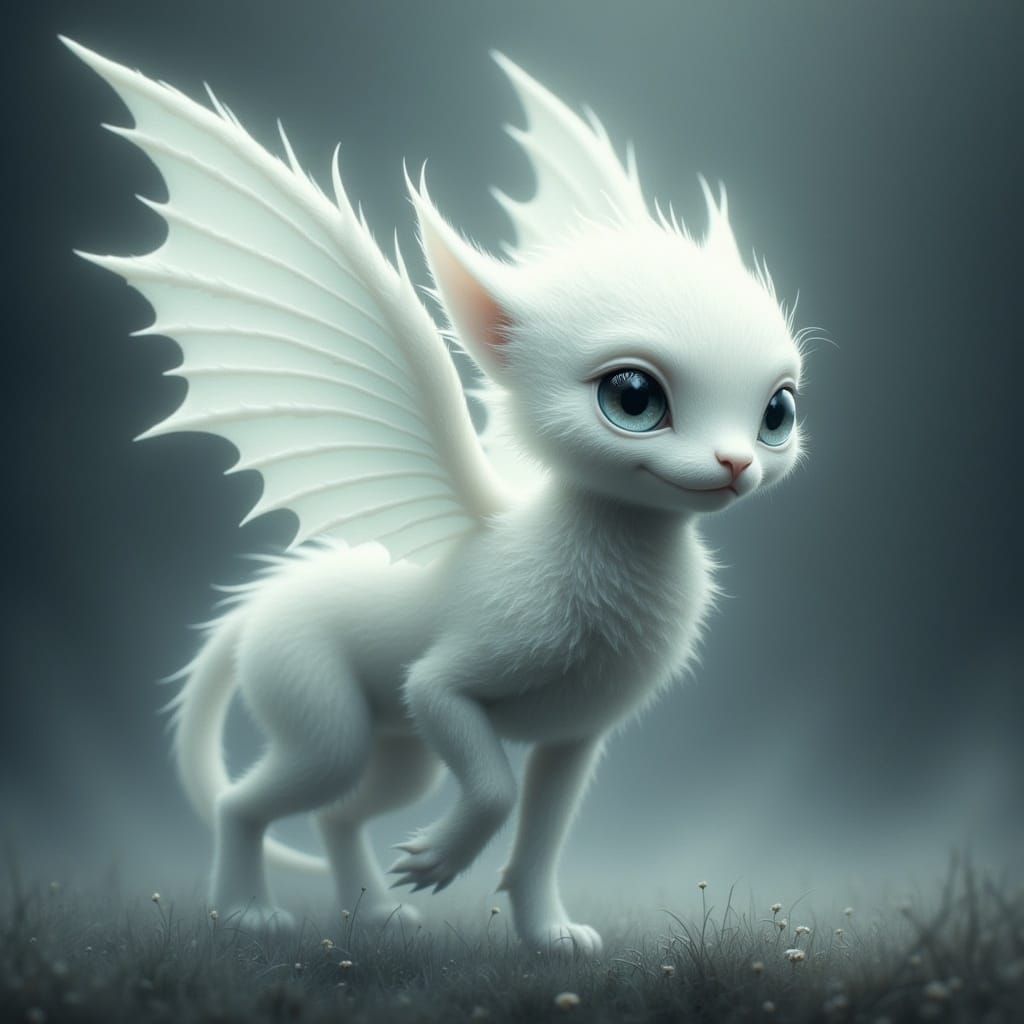 Dreamlike White Creature Floating in Fantasy Art Style
