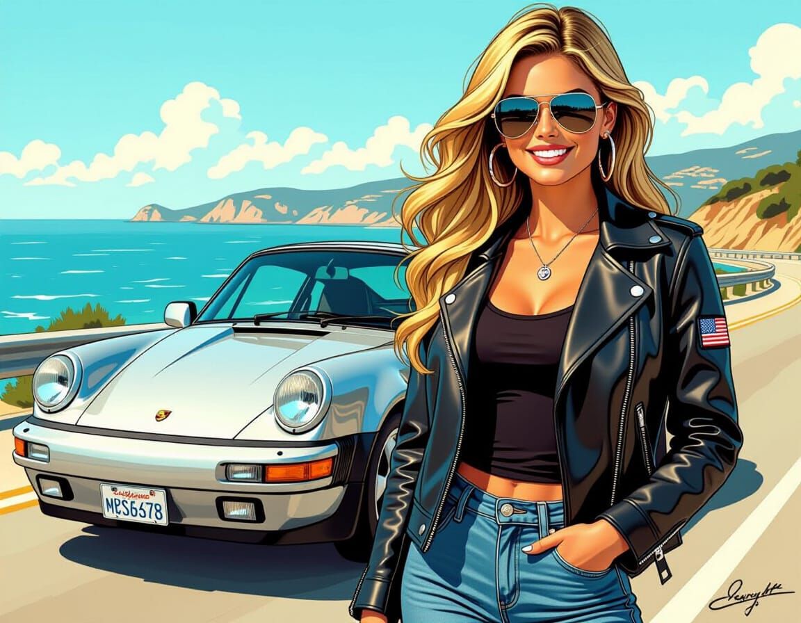 Woman in Aviator Jacket by 911, Comic Art Style