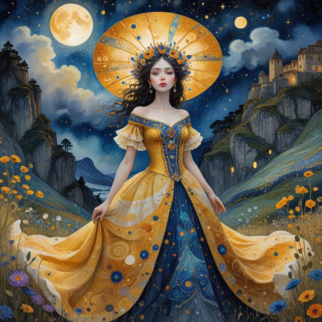 Quechua Princess Levitates in Watercolor Dreamscape