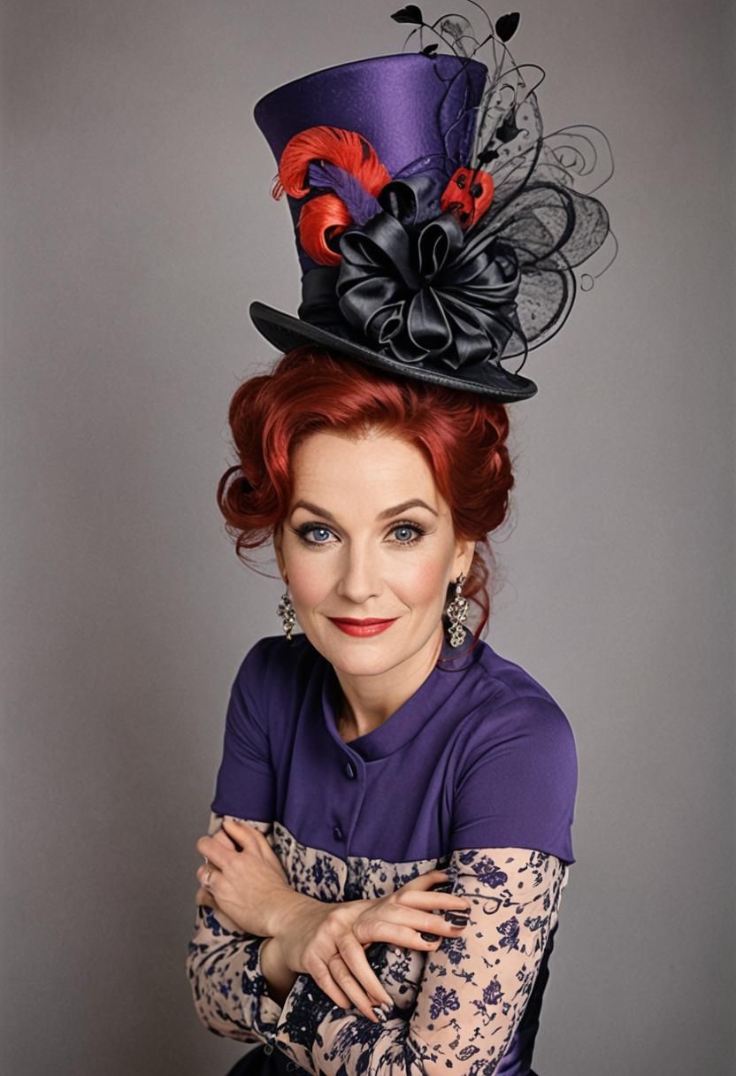Dutch Actress with Red Hair Wearing Violet Top Hat