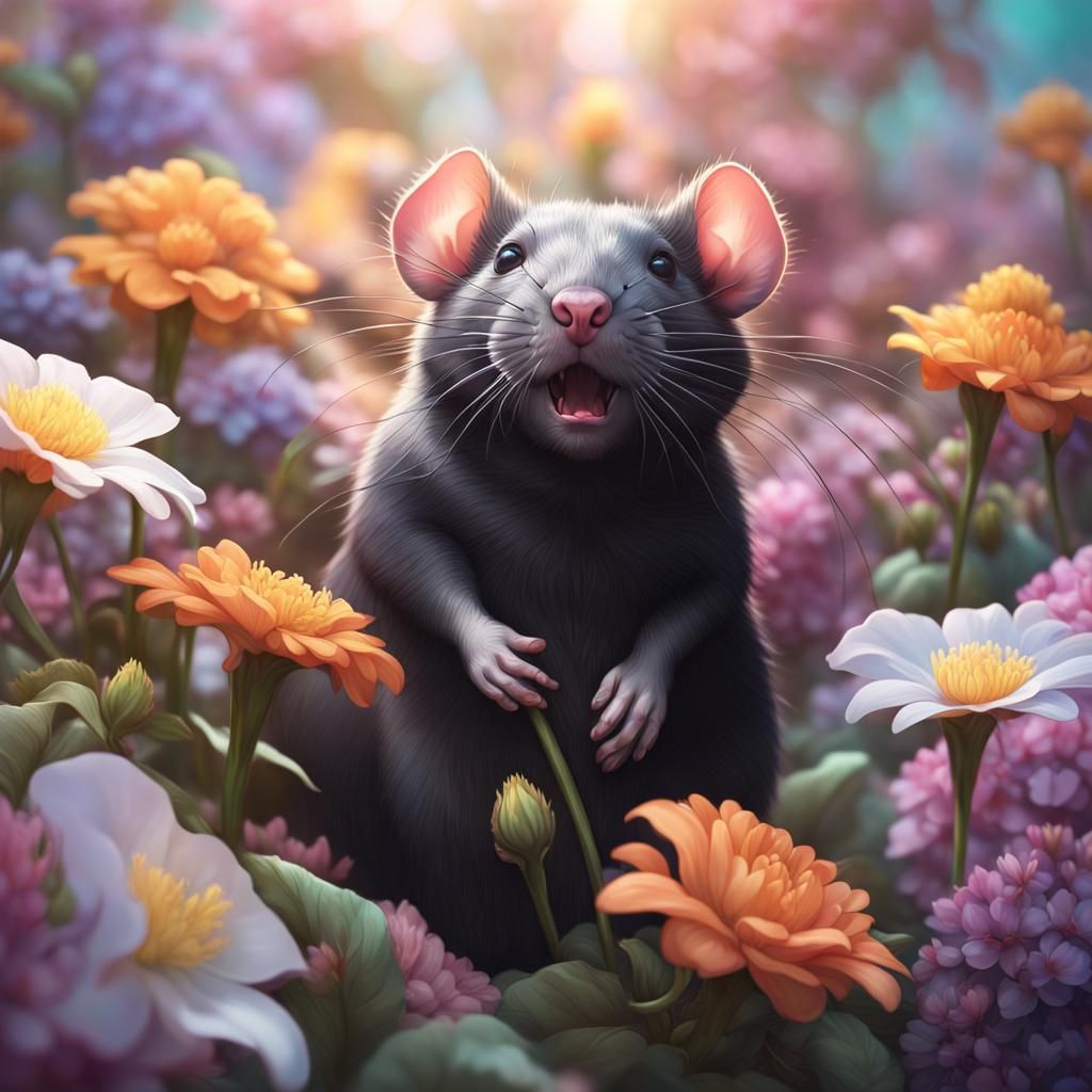 Rat In Flowers