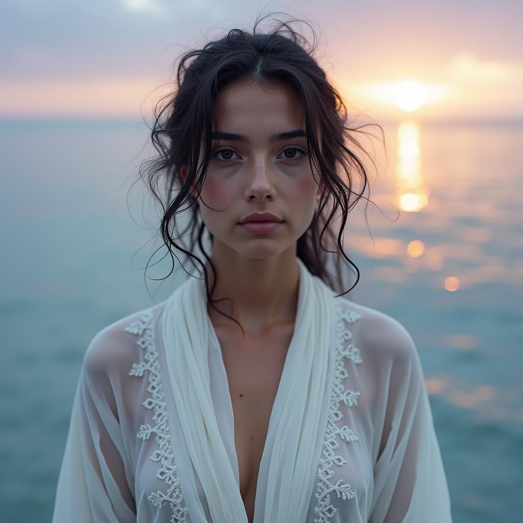 Ethereal Ocean Girl in White Robe