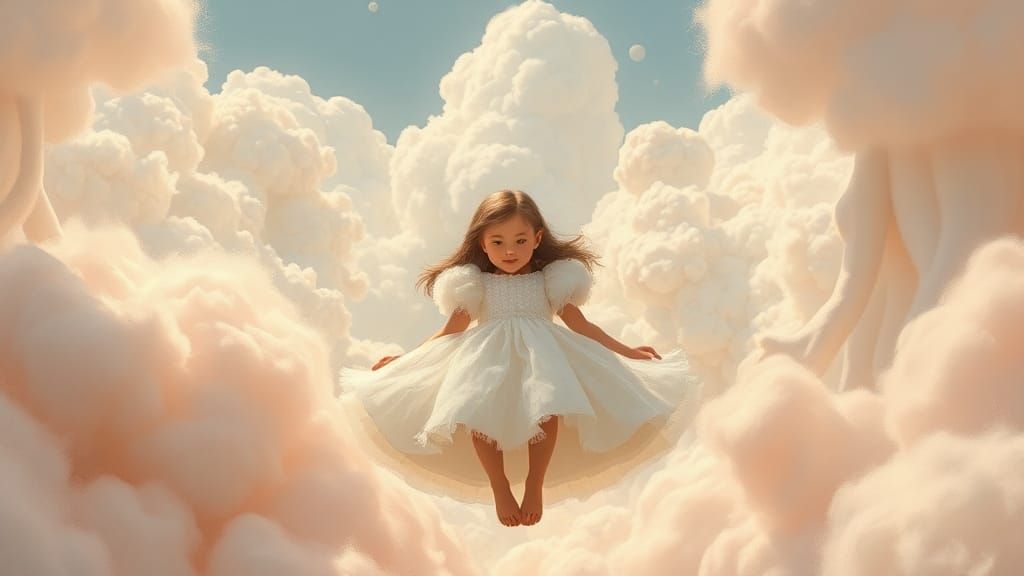 Dreamy Marshmallow Girl in Candy Floss Clouds