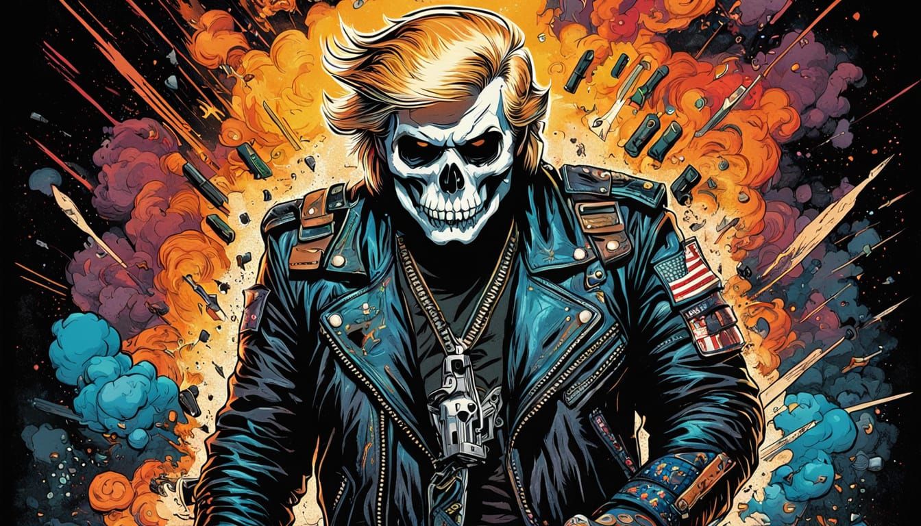 Punk Rock Donald Trump Bounty Hunter Comic Art