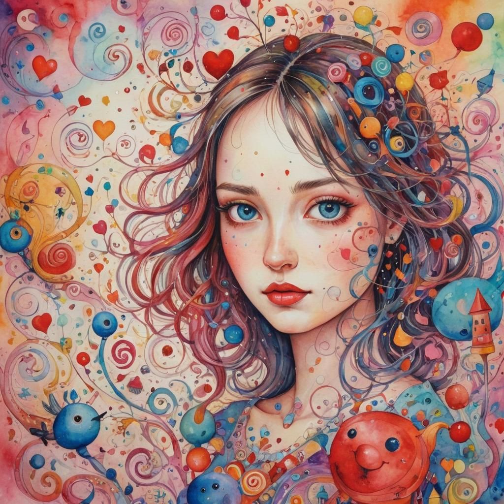 Vibrant Watercolor Portrait of Love in Surreal Style