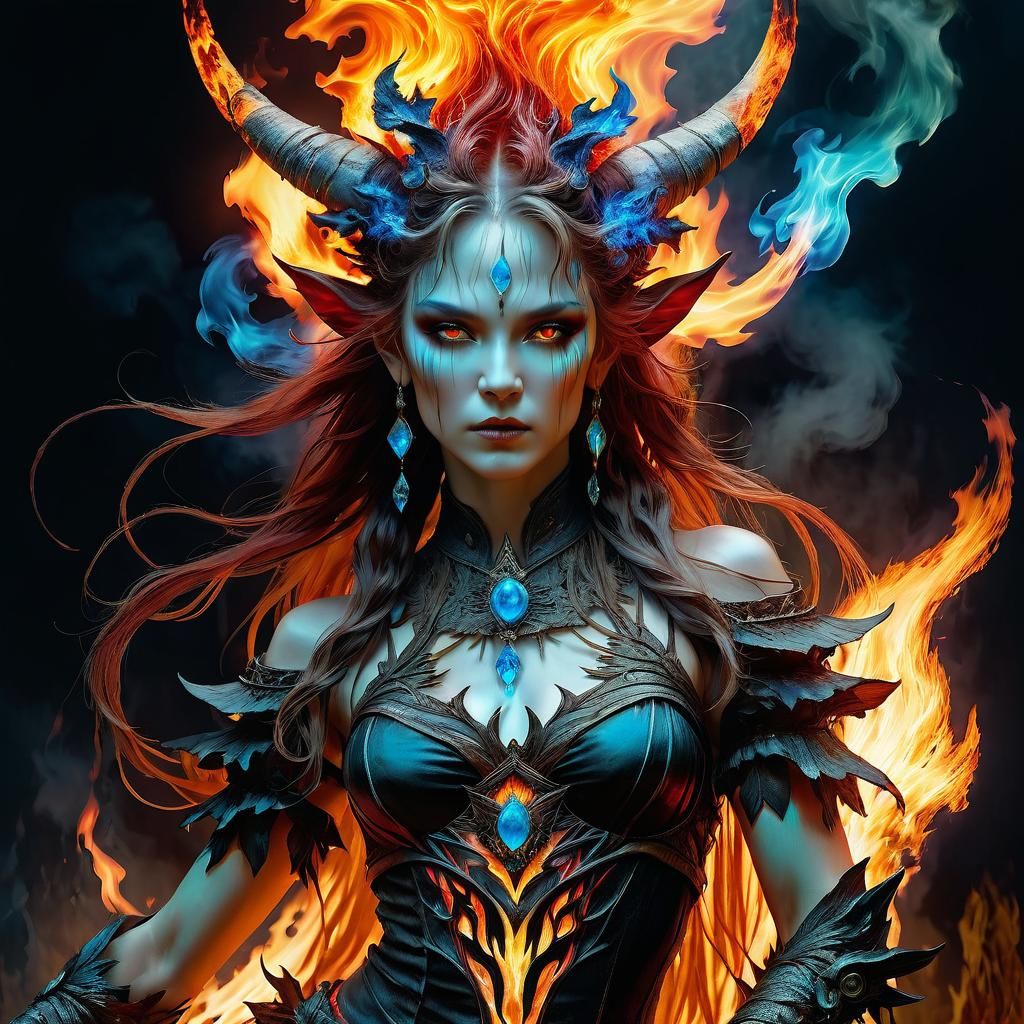 Colorful Demon Goddess Portrait in Anime Style