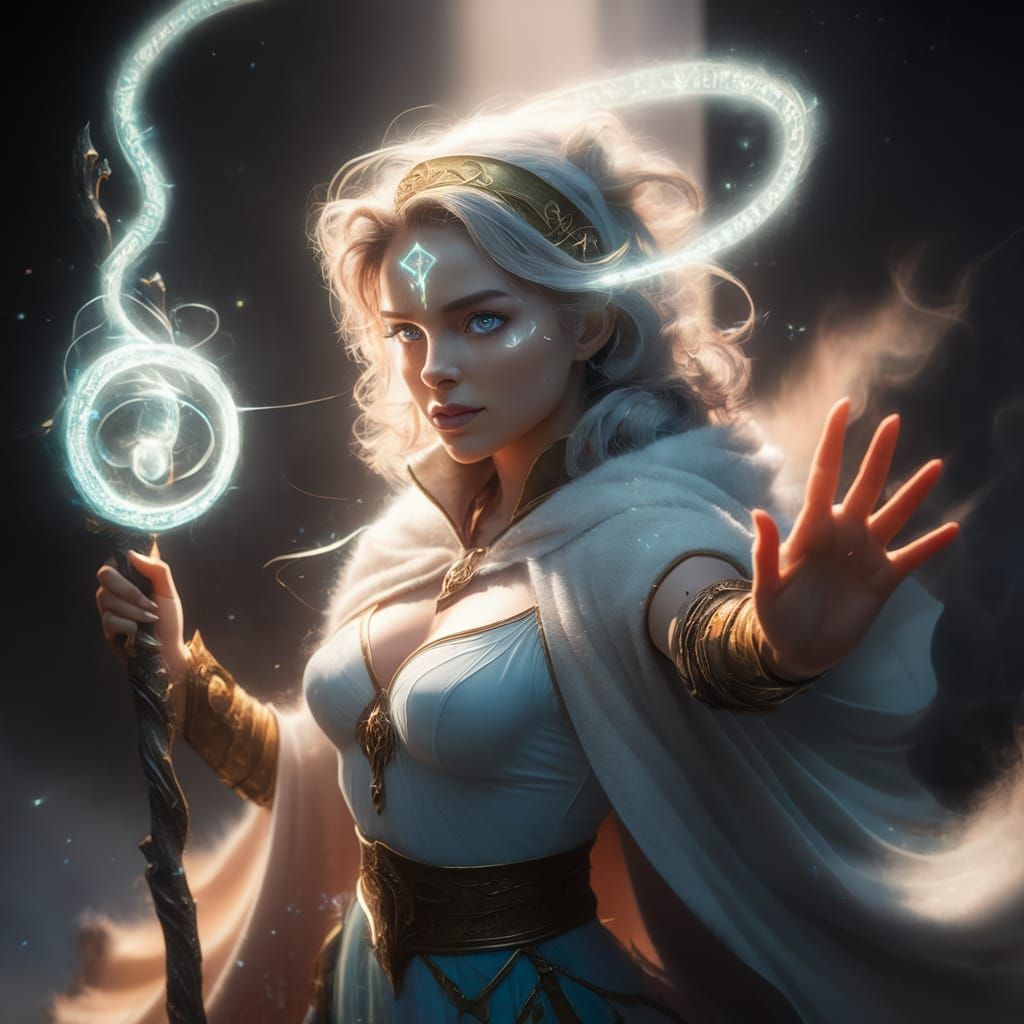 Sorceress Casting Spell in Comic Art Style