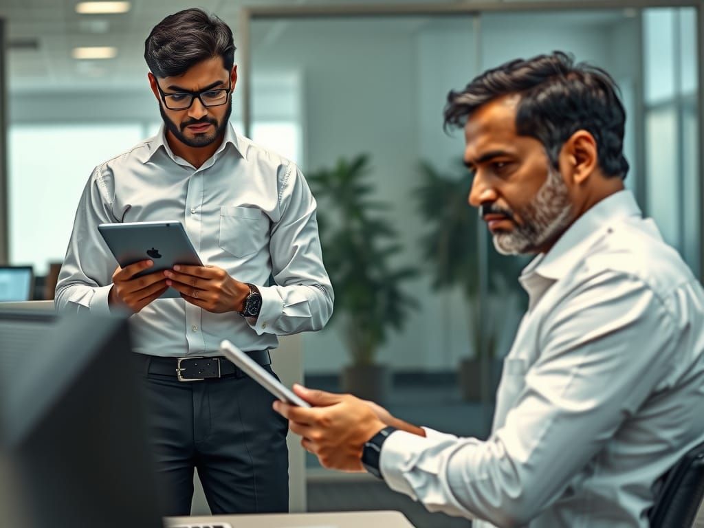 Concerned Businessman in Modern Office Setting