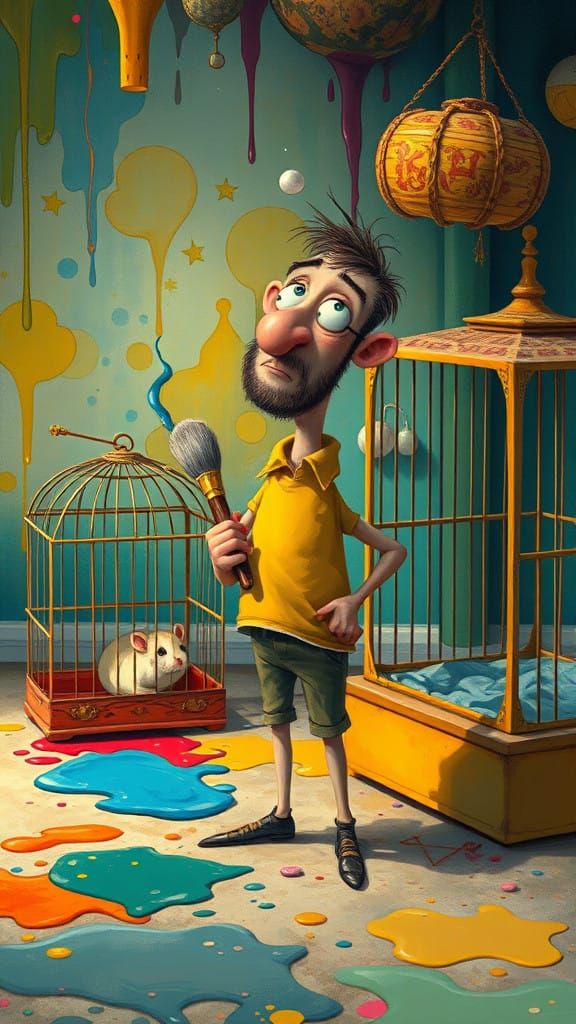Surrealist Artist Paints Hamster Cage in Whimsical, Dreamlik...