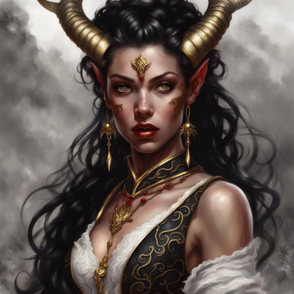 Tiefling Woman in Ethereal Fantasy Style