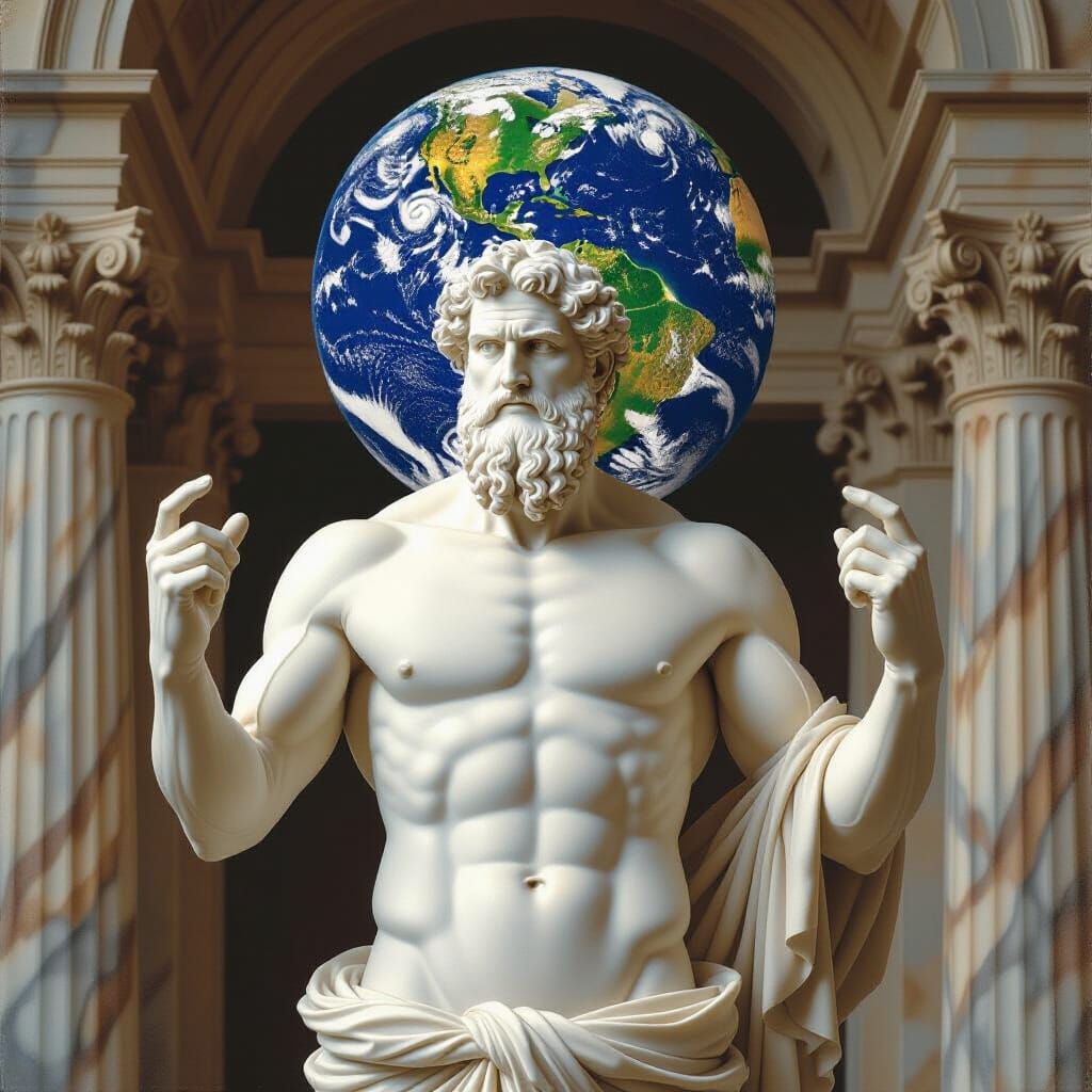 Atlas Statue Bearing Earth in Old Master Style