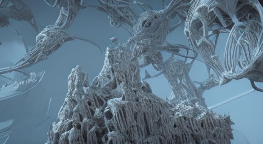 Surreal Bone Towers in Alien Landscape, Art Nouveau