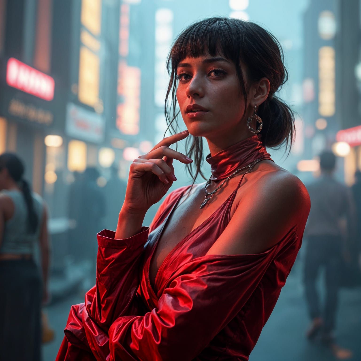 Elegant Woman Posing in Cyberpunk Style
