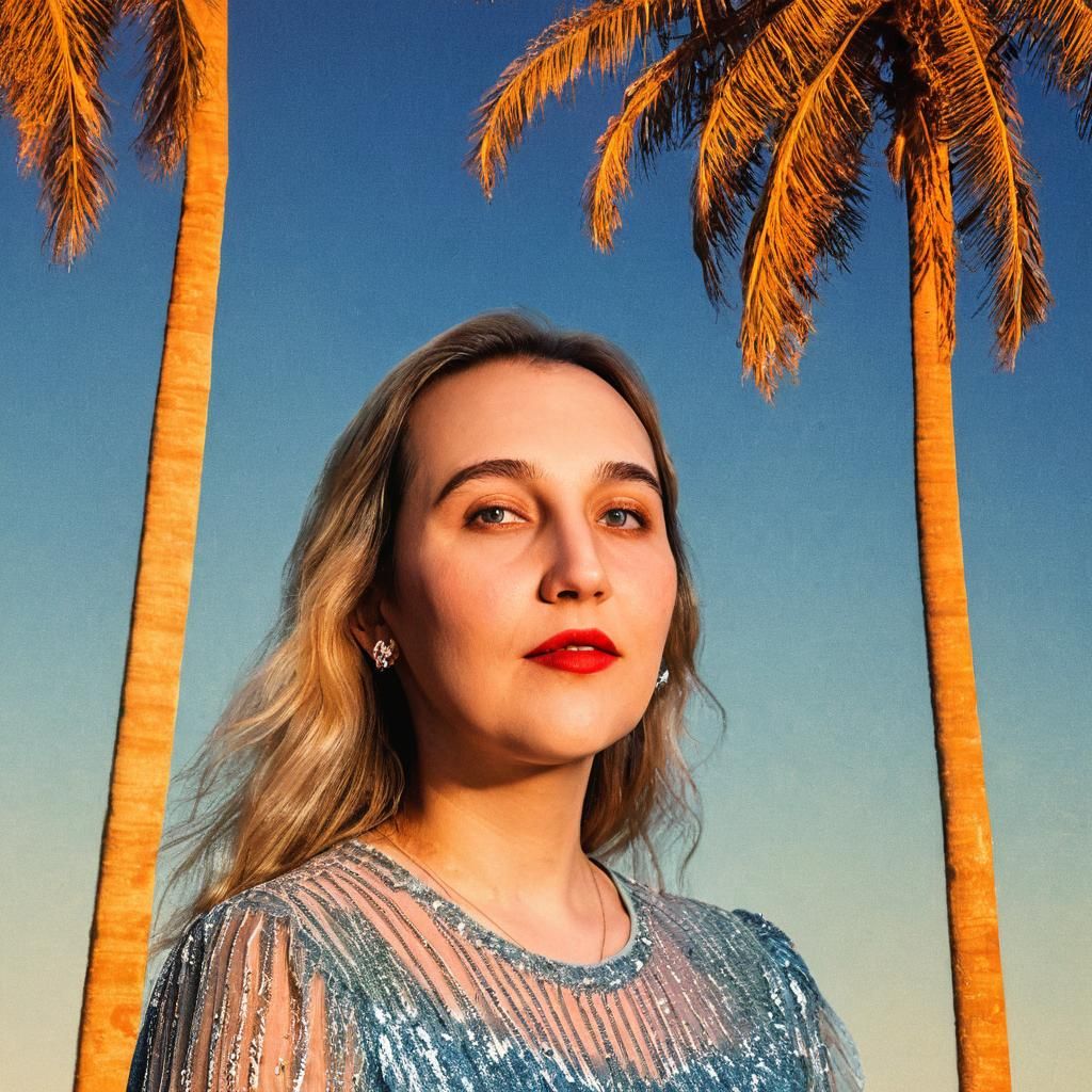 Beach Sunset with Palm Trees in 3D Anime Style