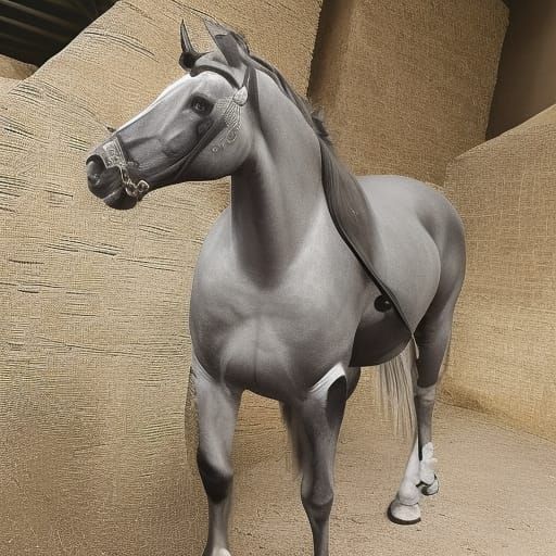 Metal Horse with Nude Amazonian Warrior