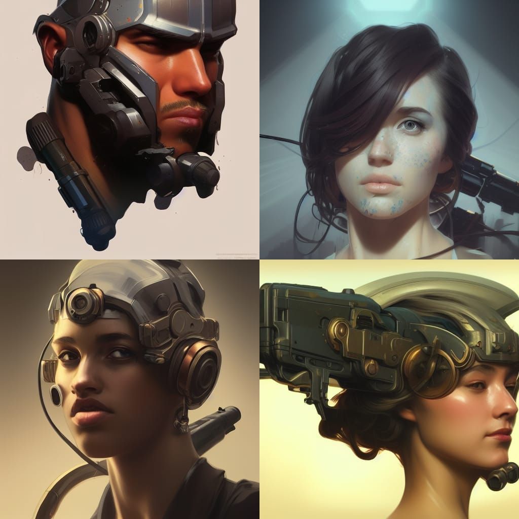 Hyperdetailed Portrait with Machine Gun, Trending Art