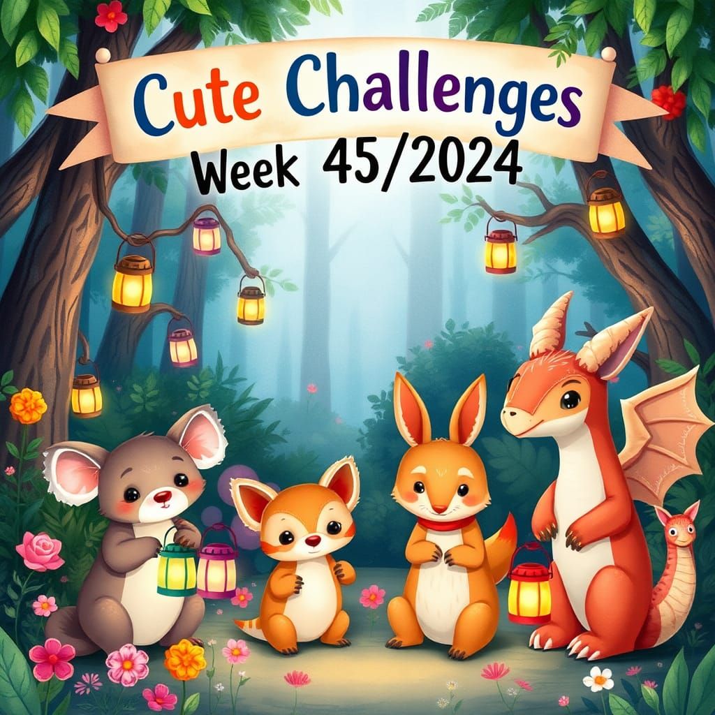 Adorable Animals Celebrate in Whimsical Lantern-Lit Forest