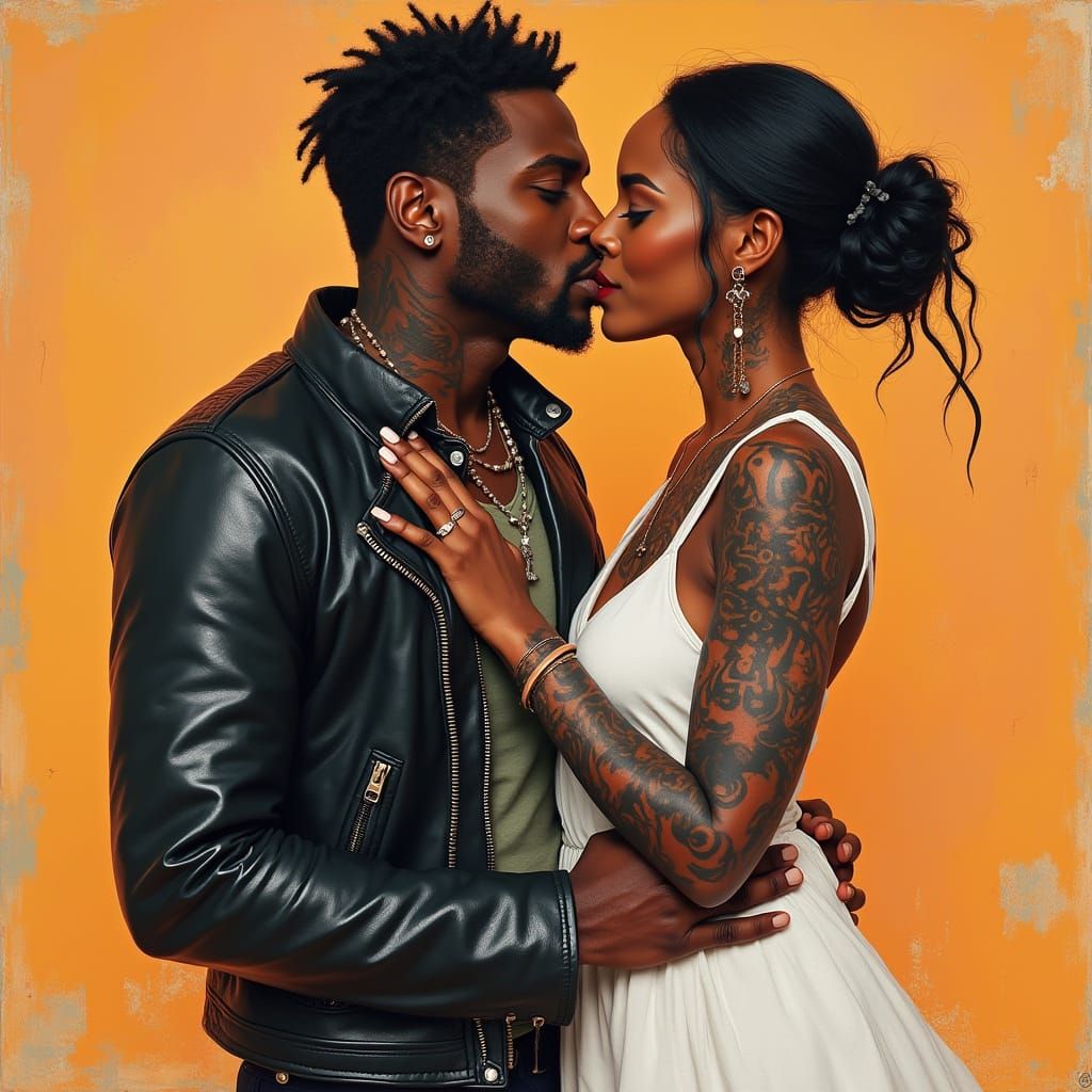 African American Man and Woman Embracing in Intimate Hug