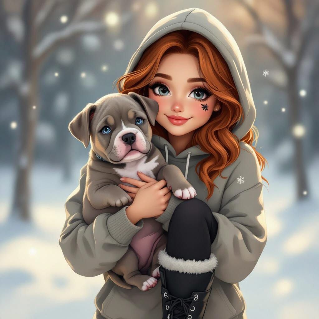 Magical Scene: Person and XL Bully Puppy in Golden Hour