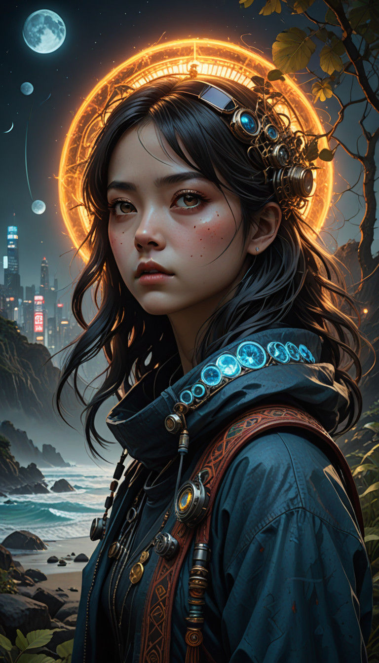 Surreal Bioluminescent Jungle Landscape in Sci-Fi Cyberpunk....