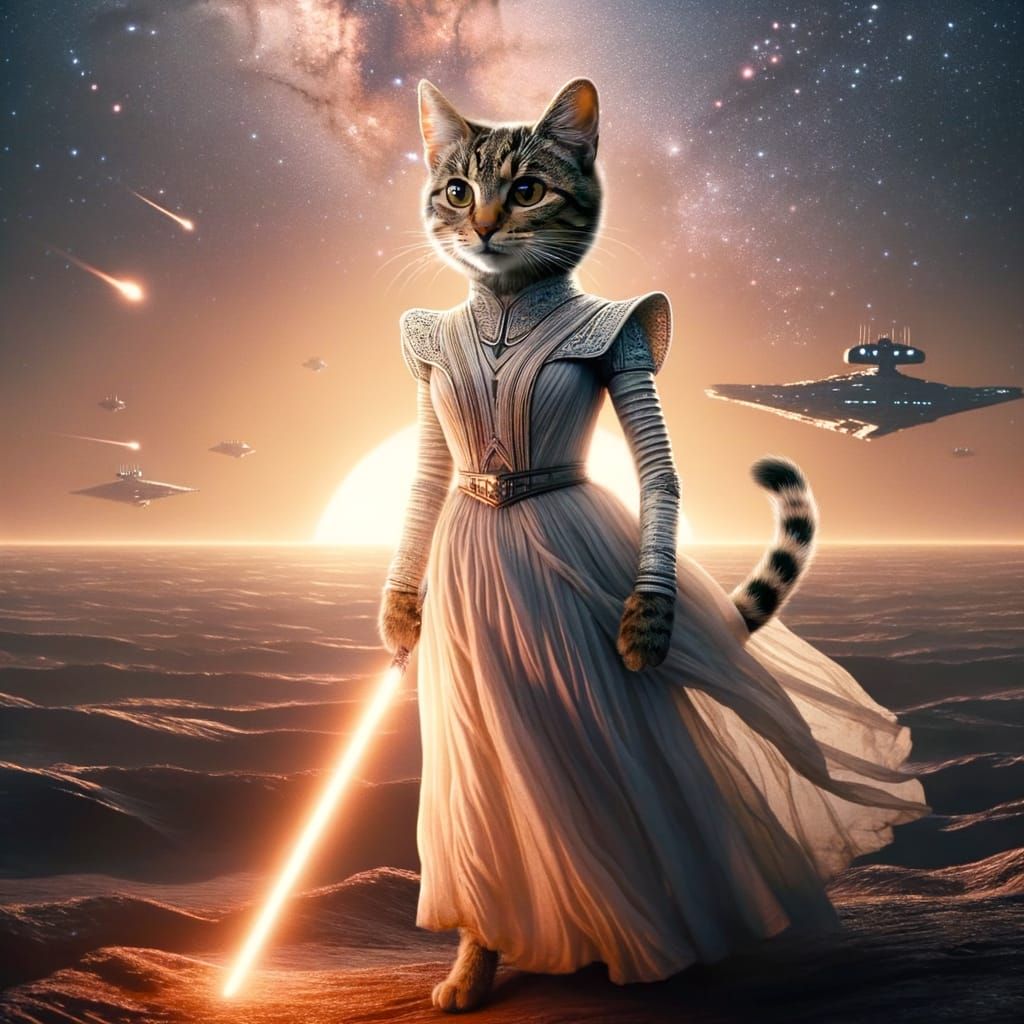 Cat actress in her famous role as Princess Leia