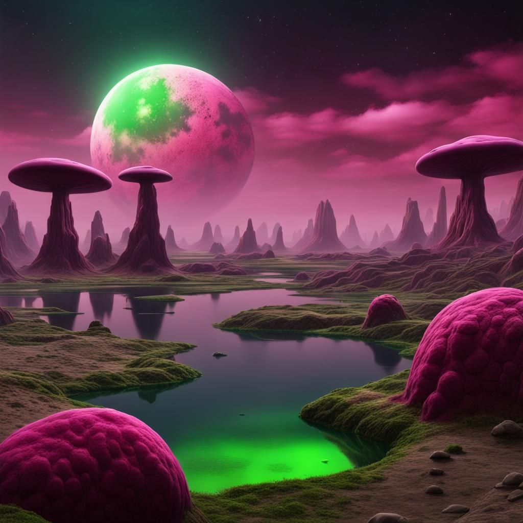 Bioluminescent Mushrooms on an Alien Planet