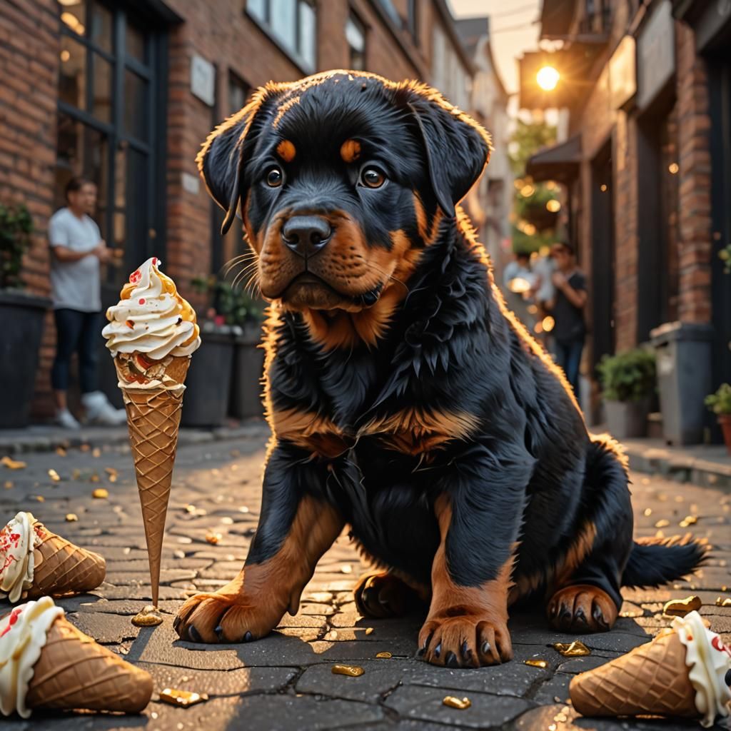 Ice-Cream Covered Rottweiler Puppy Portrait