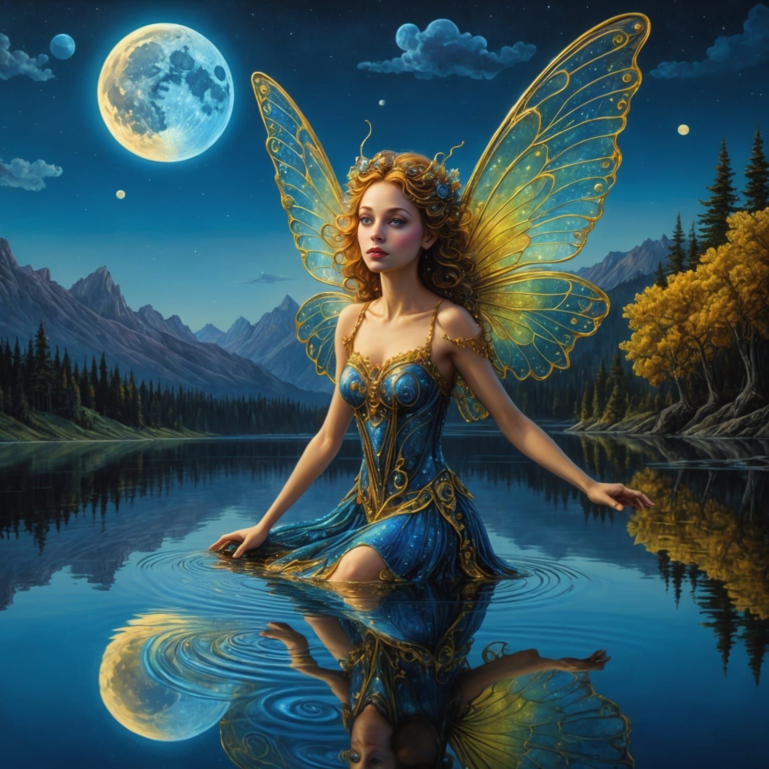 Bioluminescent Fairy over Lake: 3D Fantasy Illustration
