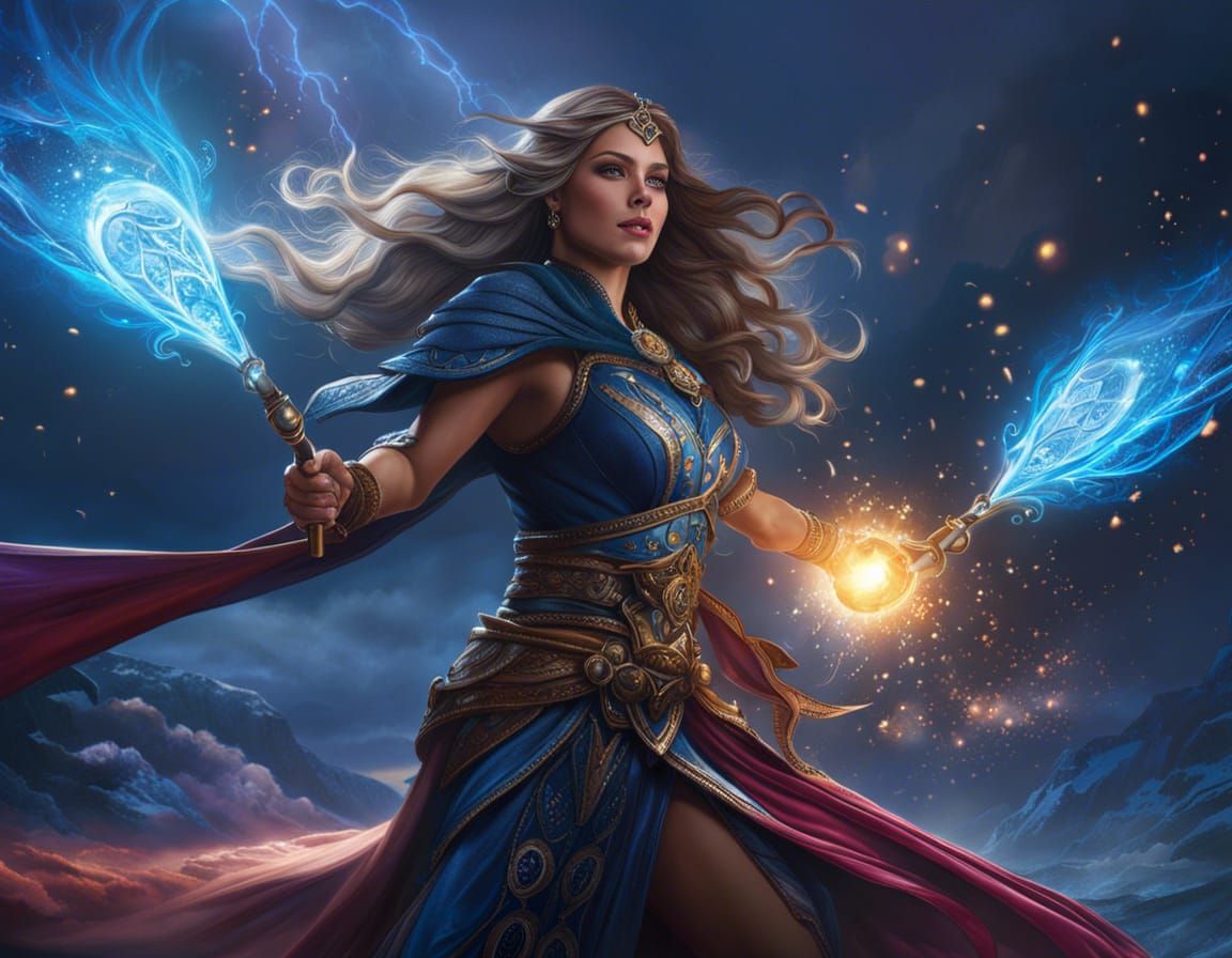 Mage Casting Wind Spell in Hyperrealistic Style
