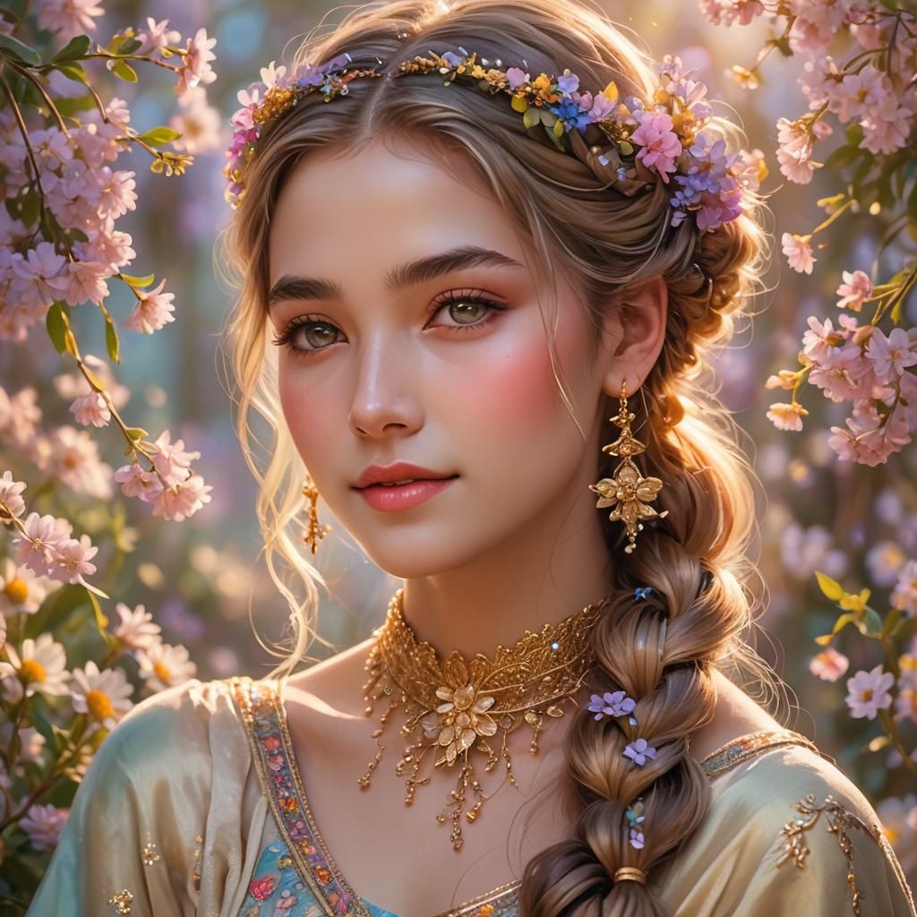 Girl with Serene Aura in Art Nouveau Style