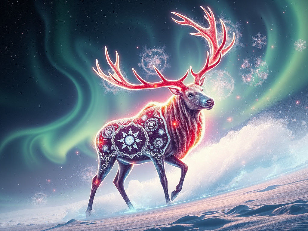 Luminous Elk in Fractal Lights, Futuristic Design