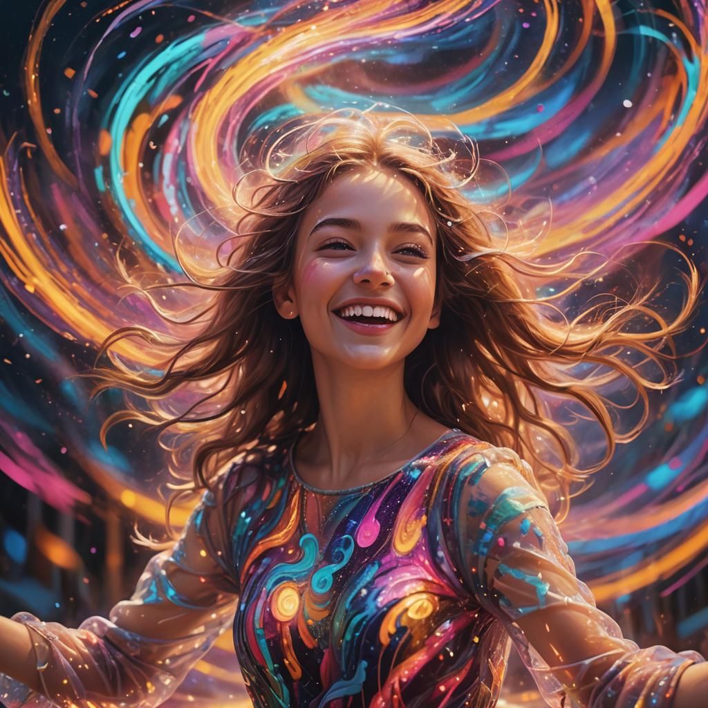 Psychedelic Surrealism: Girl Dancing in a Dream Landscape