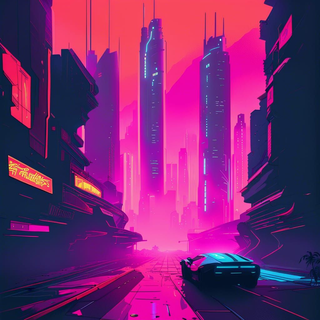 Futuristic Cyberpunk Cityscape with Neon Lights